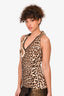 Blumarine Brown Wool Leopard Embroidered Halter Top Size 46
