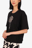 Area Black Flower Crystal Embellished T-Shirt Size L