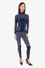 Fendi Navy FF Zucca Pattern  Tech Fabric High Neck Top with Legging Set Size S/M