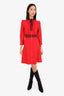 Gucci Red Ruffled Tie Neck Zip-up Midi Dress Size M