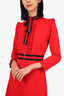Gucci Red Ruffled Tie Neck Zip-up Midi Dress Size M