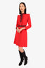 Gucci Red Ruffled Tie Neck Zip-up Midi Dress Size M