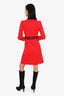 Gucci Red Ruffled Tie Neck Zip-up Midi Dress Size M