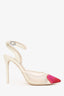 Sophia Webster White Leather/Mesh Crystal Heart Pointed Heels Size 38