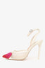 Sophia Webster White Leather/Mesh Crystal Heart Pointed Heels Size 38