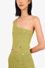 Sandro Green Knit Embellished One Shoulder Crop Top + Fringe Skirt Set Size 38