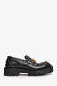 Gucci Black Brushed Leather Horsebit Lug Sole Loafers Size 38
