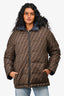 Fendi Navy/Brown FF Monogram Reversible Hooded Zip Up Down Jacket Size 40