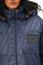 Fendi Navy/Brown FF Monogram Reversible Hooded Zip Up Down Jacket Size 40