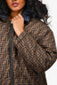 Fendi Navy/Brown FF Monogram Reversible Hooded Zip Up Down Jacket Size 40