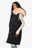 Mr & Mrs Italy Black Denim Patch Detailed Fur Hooded Vest Coat Size L