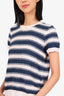 Christian Dior White/Blue Linen/Cashmere Striped Knitted Short-Sleeve Top Size 8