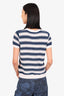 Christian Dior White/Blue Linen/Cashmere Striped Knitted Short-Sleeve Top Size 8