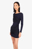 Alice & Olivia Navy/Black Long Sleeve Draped Front Mini Dress Size 4