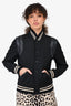 Saint Laurent Black Leather Trimmed Varsity Jacket Size 38