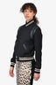 Saint Laurent Black Leather Trimmed Varsity Jacket Size 38