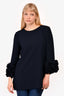 Catherine Regehr Navy Floral Sleeve Detailed Top Size M