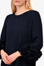 Catherine Regehr Navy Floral Sleeve Detailed Top Size M