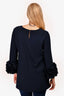 Catherine Regehr Navy Floral Sleeve Detailed Top Size M