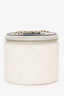 Pre-Loved Chanel™ 2021 White Quilted Round Vanity Case with Chain