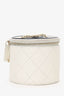 Pre-Loved Chanel™ 2021 White Quilted Round Vanity Case with Chain