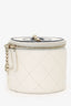 Pre-Loved Chanel™ 2021 White Quilted Round Vanity Case with Chain