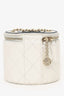 Pre-Loved Chanel™ 2021 White Quilted Round Vanity Case with Chain
