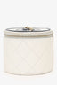 Pre-Loved Chanel™ 2021 White Quilted Round Vanity Case with Chain