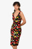 Dolce & Gabbana Black Tulip Floral Silk V-Neck Midi Dress Size 44