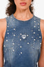 Moschino Jeans Blue Denim Faux Pearl Embellished Sleeveless Dress Size XS