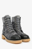 Pre-Loved Chanel™ Grey Suede Black CC Cap Toe Combat Boots Size 38