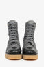 Pre-Loved Chanel™ Grey Suede Black CC Cap Toe Combat Boots Size 38