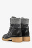 Pre-Loved Chanel™ Grey Suede Black CC Cap Toe Combat Boots Size 38