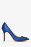 Manolo Blahnik Blue Satin Crystal Embellished Hangisi Heels Size 41 (As Is)