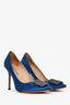 Manolo Blahnik Blue Satin Crystal Embellished Hangisi Heels Size 41 (As Is)