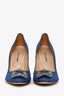 Manolo Blahnik Blue Satin Crystal Embellished Hangisi Heels Size 41 (As Is)