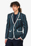 Thom Browne Green/Navy Striped Trim Detailed Blazer Jacket Size 2 Men