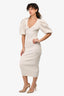 Ronny Kobo Cream Ribbed Knit Puff Sleeve Midi Dress Size S