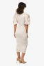 Ronny Kobo Cream Ribbed Knit Puff Sleeve Midi Dress Size S