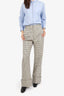 Smythe Cream/Black Grid Printed Wool Cuff Wide Trousers Size 4