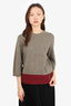 Dries Van Noten Speckled Grey/Red Wool Crewneck 3/4 Sleeve Sweater Size S