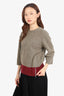 Dries Van Noten Speckled Grey/Red Wool Crewneck 3/4 Sleeve Sweater Size S