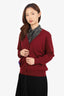 Sandro Red Wool Cardigan with Blue Beaded Logo Size 1