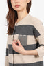 Brunello Cucinelli Beige/Grey Cashmere Knit 3/4 Sleeve Cardigan with Monili Bead Pocket Size M