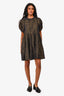 Ulla Johnson Navy/Gold Cotton Check Puff Sleeve Mini Dress Size 2
