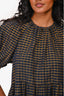 Ulla Johnson Navy/Gold Cotton Check Puff Sleeve Mini Dress Size 2