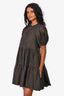 Ulla Johnson Navy/Gold Cotton Check Puff Sleeve Mini Dress Size 2