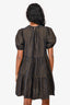 Ulla Johnson Navy/Gold Cotton Check Puff Sleeve Mini Dress Size 2