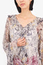 Haute Hippie Grey/Yellow Silk Floral Print Ruffle Detail Blouse Size Large