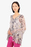 Haute Hippie Grey/Yellow Silk Floral Print Ruffle Detail Blouse Size Large